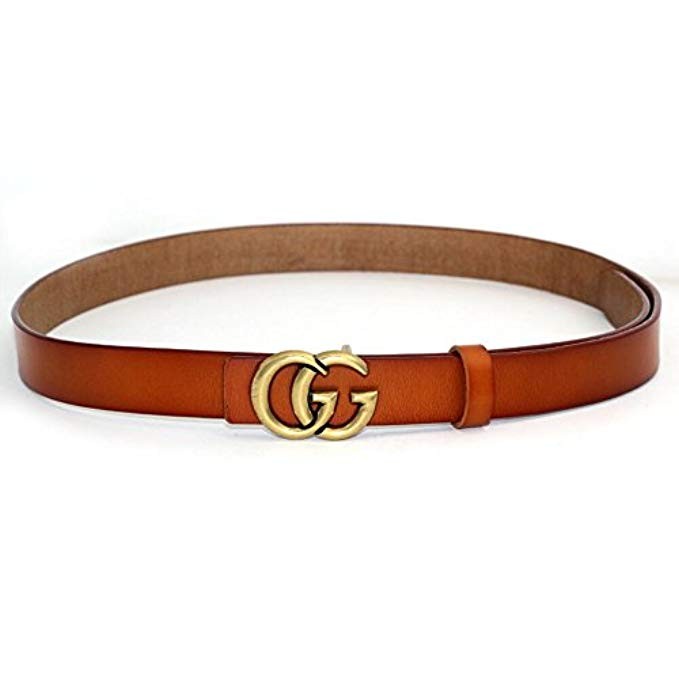 Jomore Womens Genuine Leather 0.9″ Retro Vintage Thin Dress Belts For Jeans With Letter Buckle | Amazon (US)