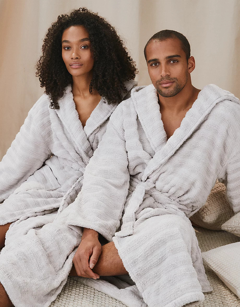 Unisex Organic Cotton Hooded Ribbed Hydrocotton Robe | The White Company UK & ROW
