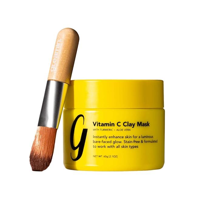 Gleamin Turmeric Vitamin C Clay Mask & Mask Brush - Clay Face Mask with Aloe - Vegan Blemish Trea... | Amazon (US)