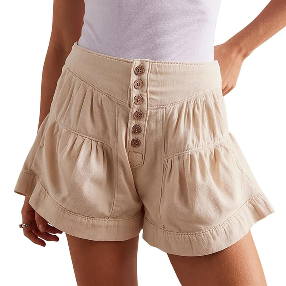 utcoco Women's 2025 Denim Shorts Casual Summer High Waisted Wide Leg Buttons Pleated Ruffle Jean ... | Amazon (US)