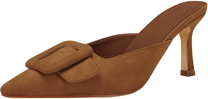 VETASTE Women's Heeled Mules Pointed Toe Suede Buckle Slip On Sandals Kitten Heels Party Wedding ... | Amazon (US)