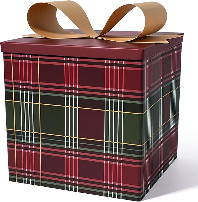 BIOBROWN Medium Christmas Gift Boxes with Lids for Presents, 9x9x9 Inches Red and Green Tartan Pl... | Amazon (US)