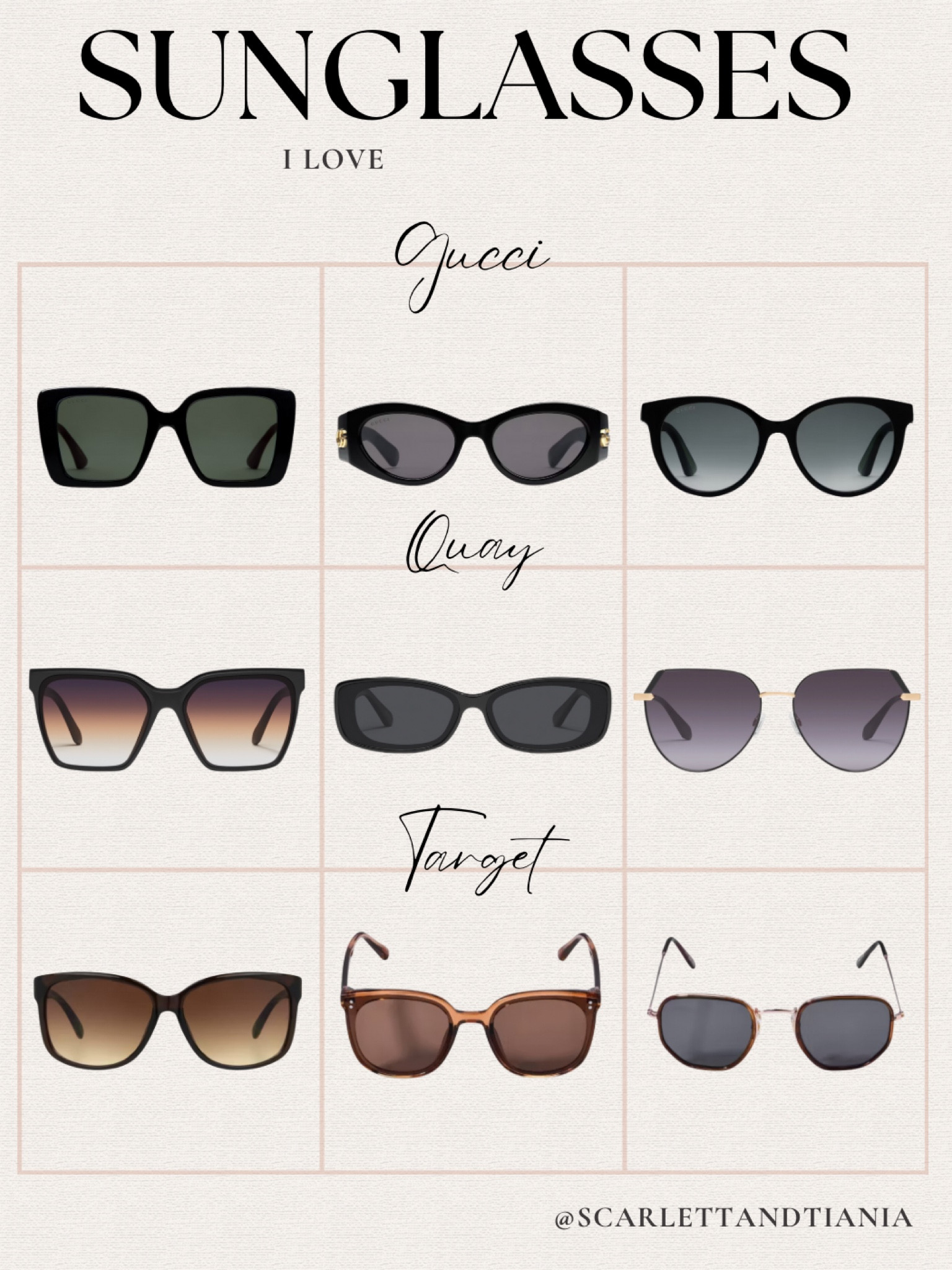 Cute sunglasses for every budget type! 

Sunglasses / spring finds / summer finds / women’s sunglasses / Gucci sunglasses /  quay sunglasses / target sunglasses / women’s fashion / chic fashion / elevated style 

#LTKSwim #LTKStyleTip #LTKTravel