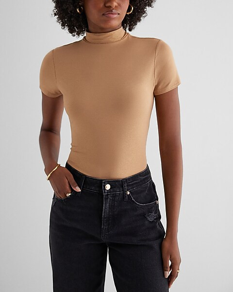 Supersoft Fitted Mock Neck Short Sleeve Bodysuit | Express