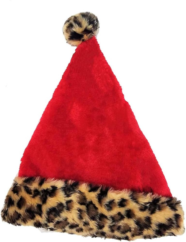 Fashion Design Leopard-Spotted, Red Santa Cap for Adults | Amazon (US)
