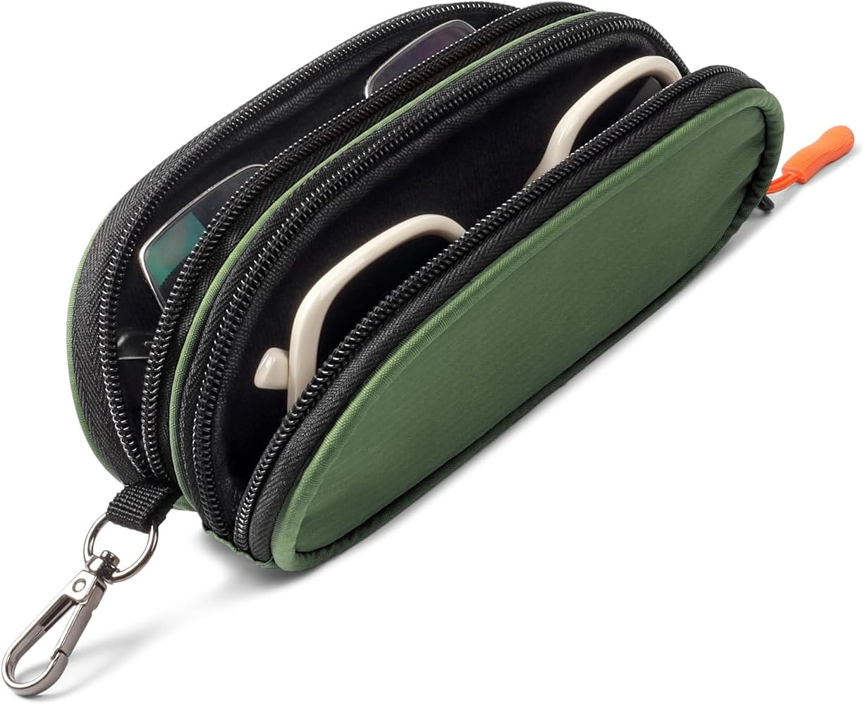 Double Eyeglasses Case Soft Portable Zipper Sunglasses Pouch with Keychain Clip for Men Women | Amazon (US)
