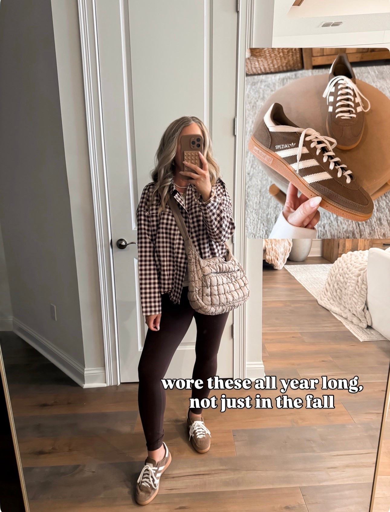 Amazon fashion amazon finds brown plaid track jacket, brown adidas sneakers, fall fashion fall outfit

#LTKOver40