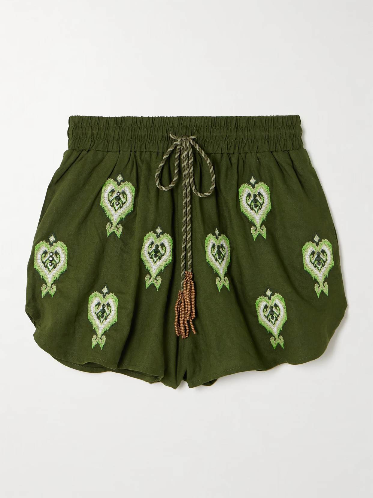 Farm Rio - Embellished Embroidered Linen-blend Shorts - Green | NET-A-PORTER (US)