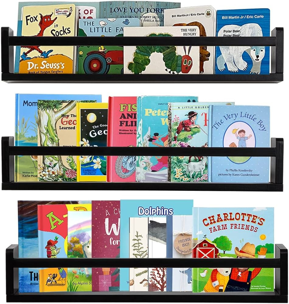 AZSKY Classic Nursery Book Shelves Black Wooden Floating Shelves Wall Bookshelf for Bathroom Deco... | Amazon (US)