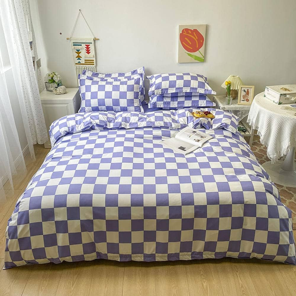 MHXYZHW Duvet Cover Twin Purple Checkered Bedding Set 3 Piece Comforter Cover Luxury Microfiber w... | Amazon (US)