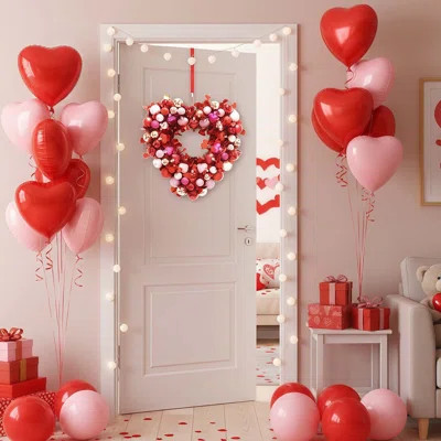 Valentines Day Wreath, Red Pink Sparkling Valentine Wreath, Heart Valentine Wreath for Valentine'S Day Wedding Party Anniversary Gift Decor, Gifts, Mo | Wayfair North America
