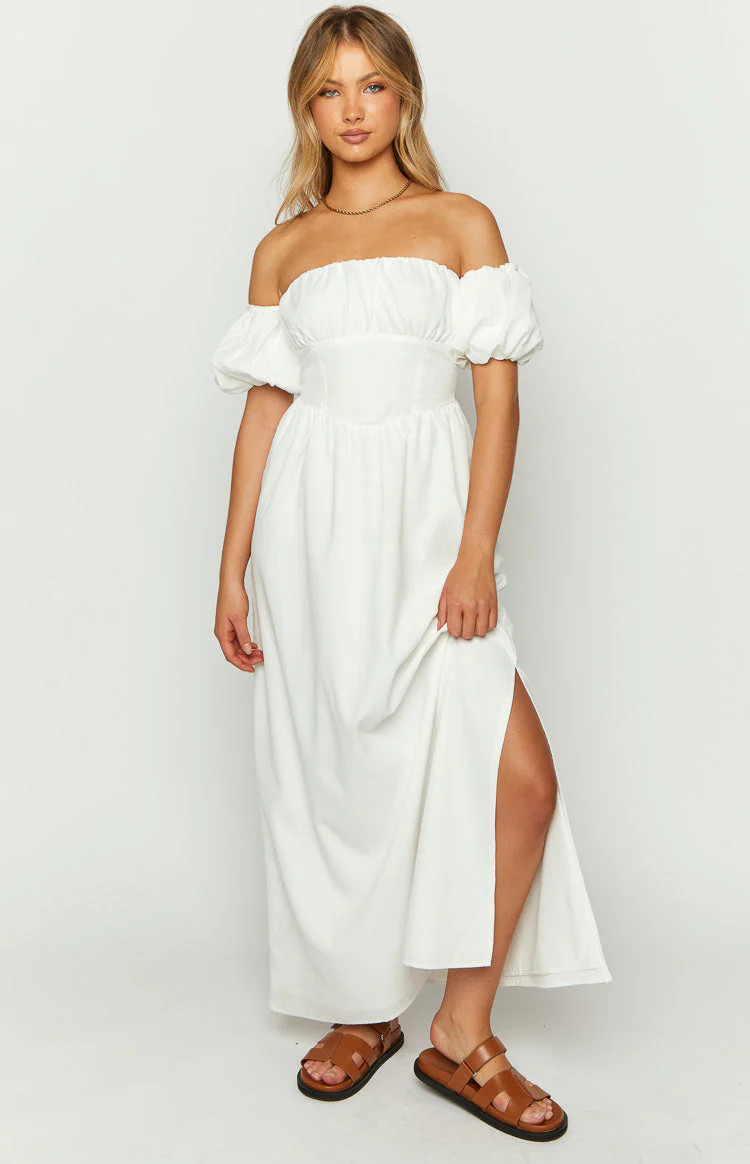 Evander White Off The Shoulder Maxi Dress | Beginning Boutique (US)