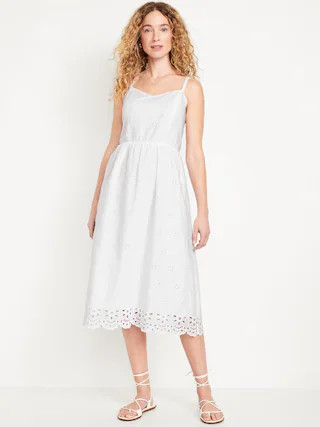 Fit & Flare Eyelet Midi Dress | Old Navy (CA)