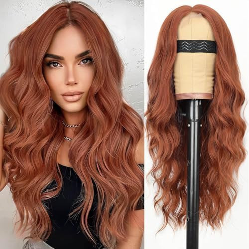 AISI HAIR Auburn Wigs for Women, Long Wavy Lace Hairline Middle Part Synthetic Heat Resistant Wig... | Amazon (US)