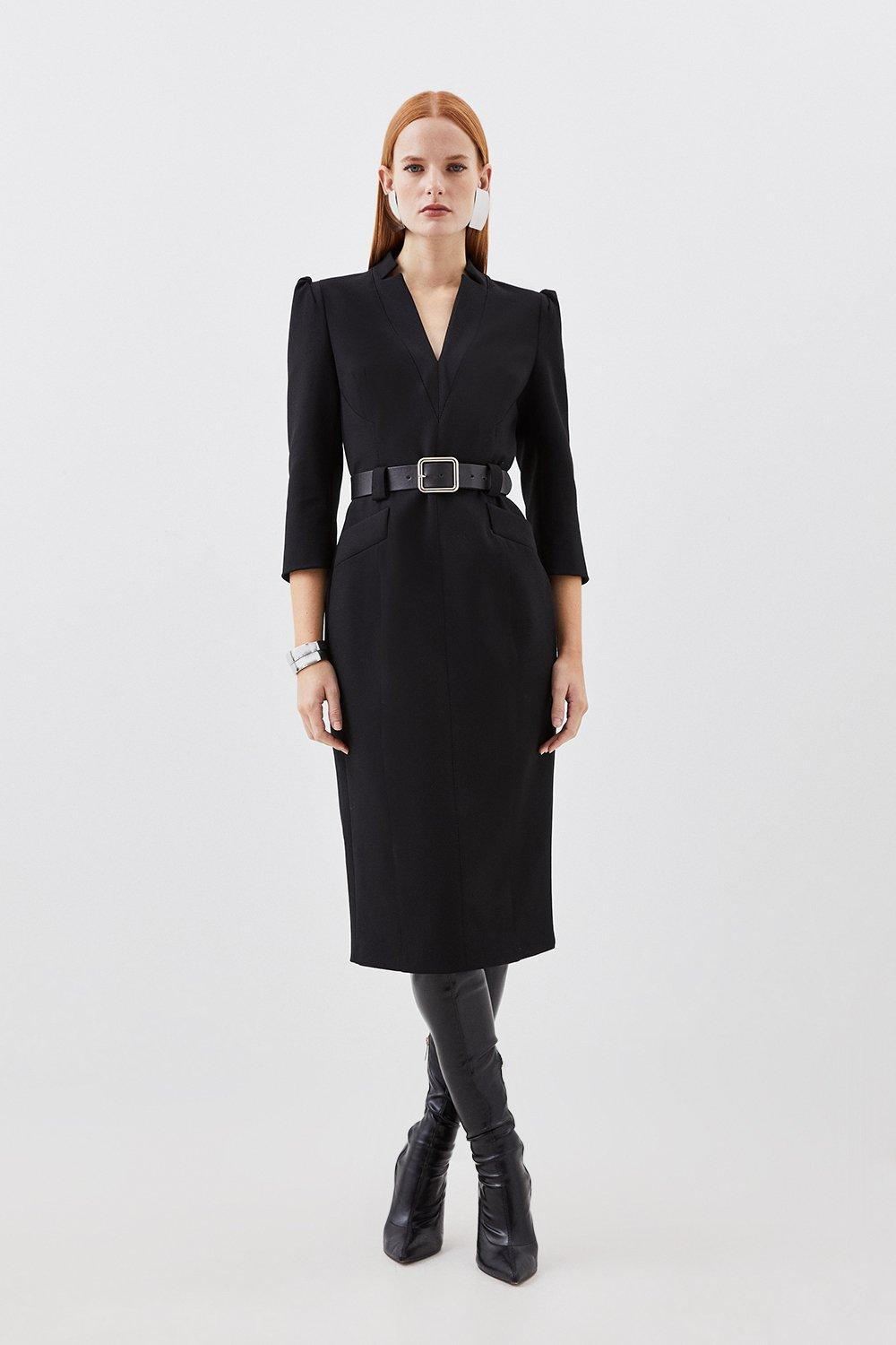 Compact Stretch Tailored Forever Belted Midi Dress | Karen Millen US