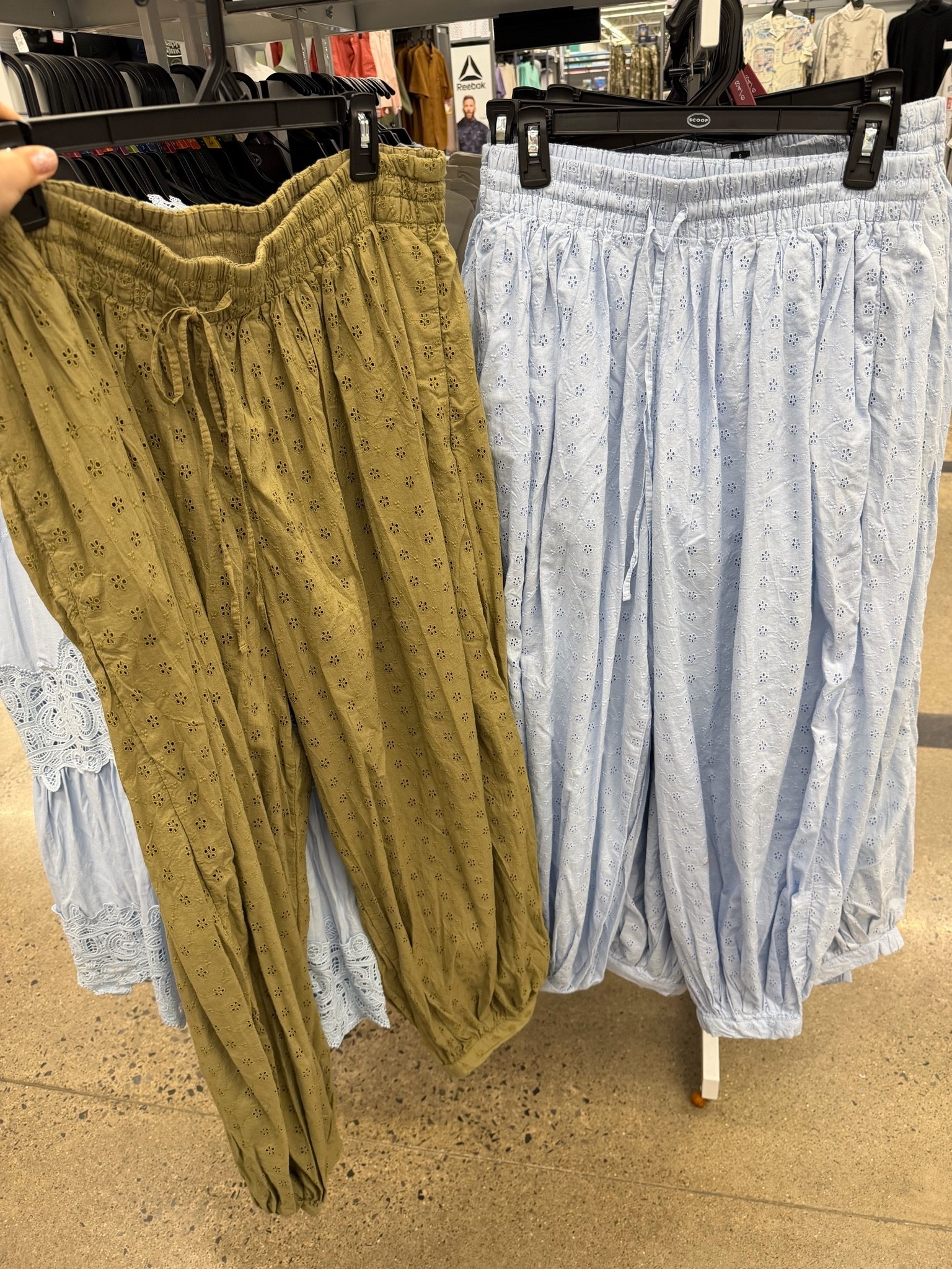 Walmart cotton eyelet harem pants, popular with influencers! Would you wear these?! #walmartfashion