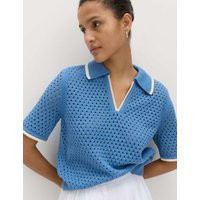 M&S Cotton Rich Textured Cropped Knitted Top Azure | Marks & Spencer (UK)