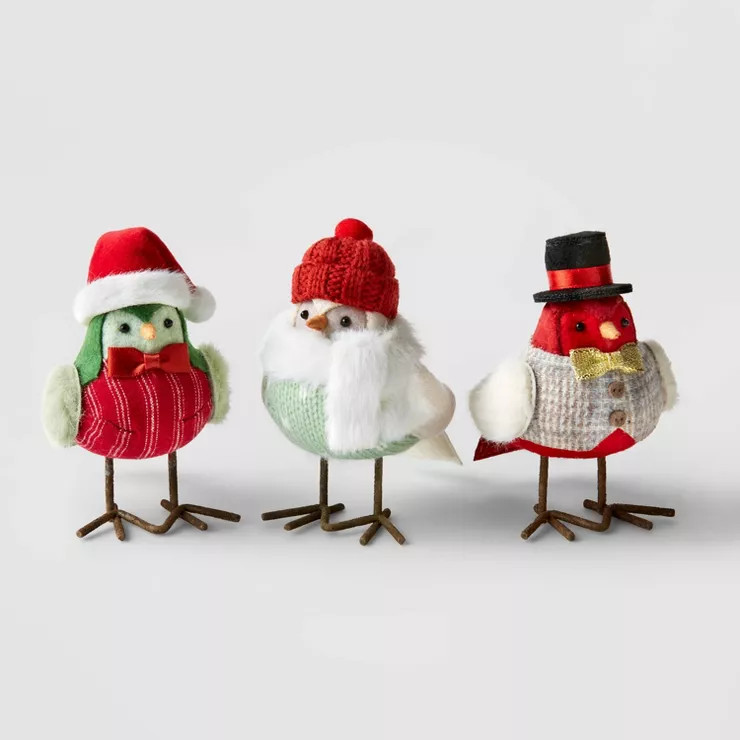 3pc Mini Fabric Winter Bird Decorative Figurine Set Multicolor - Wondershop™ | Target