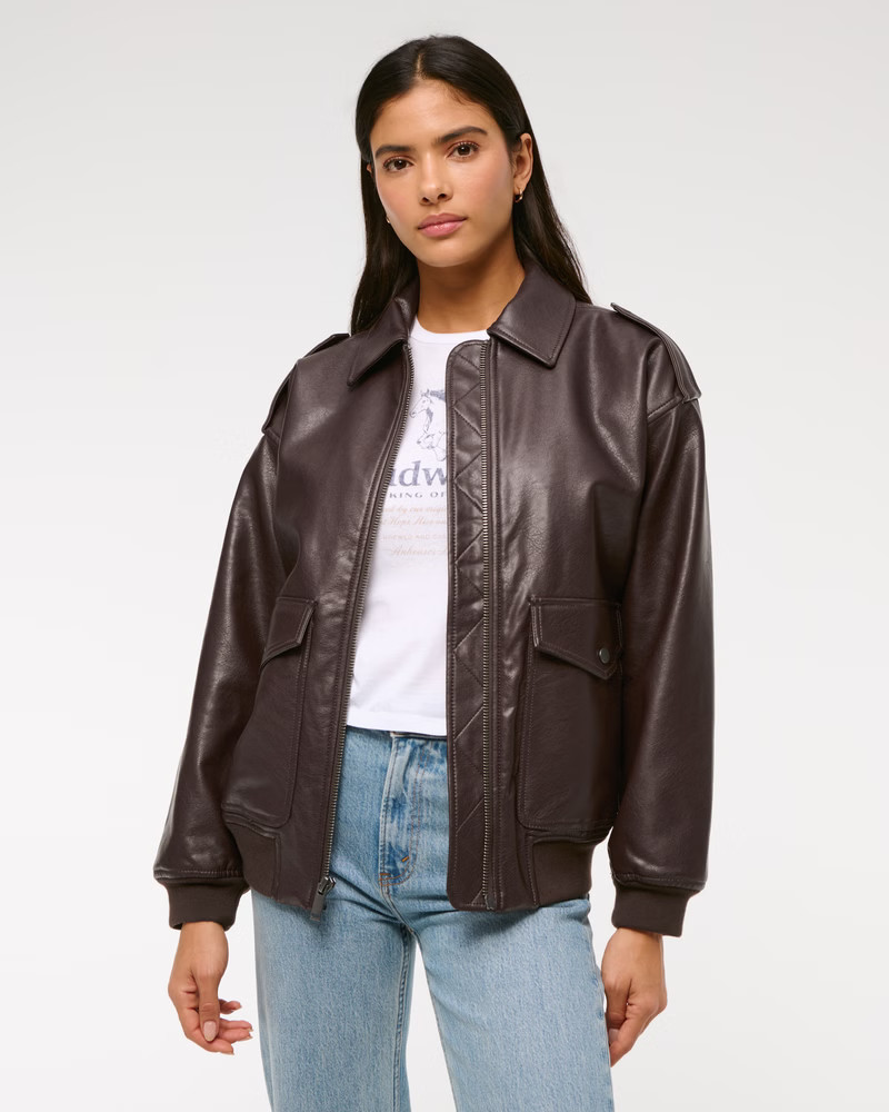 Vegan Leather Utility Bomber Jacket | Abercrombie & Fitch (US)