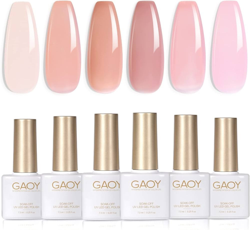 GAOY Jelly Nude Pink Gel Nail Polish Set of 6 Transparent Colors Sheer Gel Polish Kit | Amazon (US)
