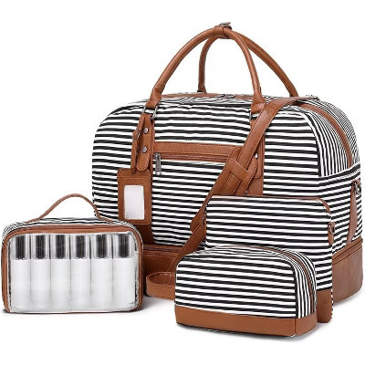 Weekender Bags for Women Large Overnight Bag Weekend Travel Duffel Bag Carry on Shoulder with Shoe Compartment Black White Stripe one size | Target