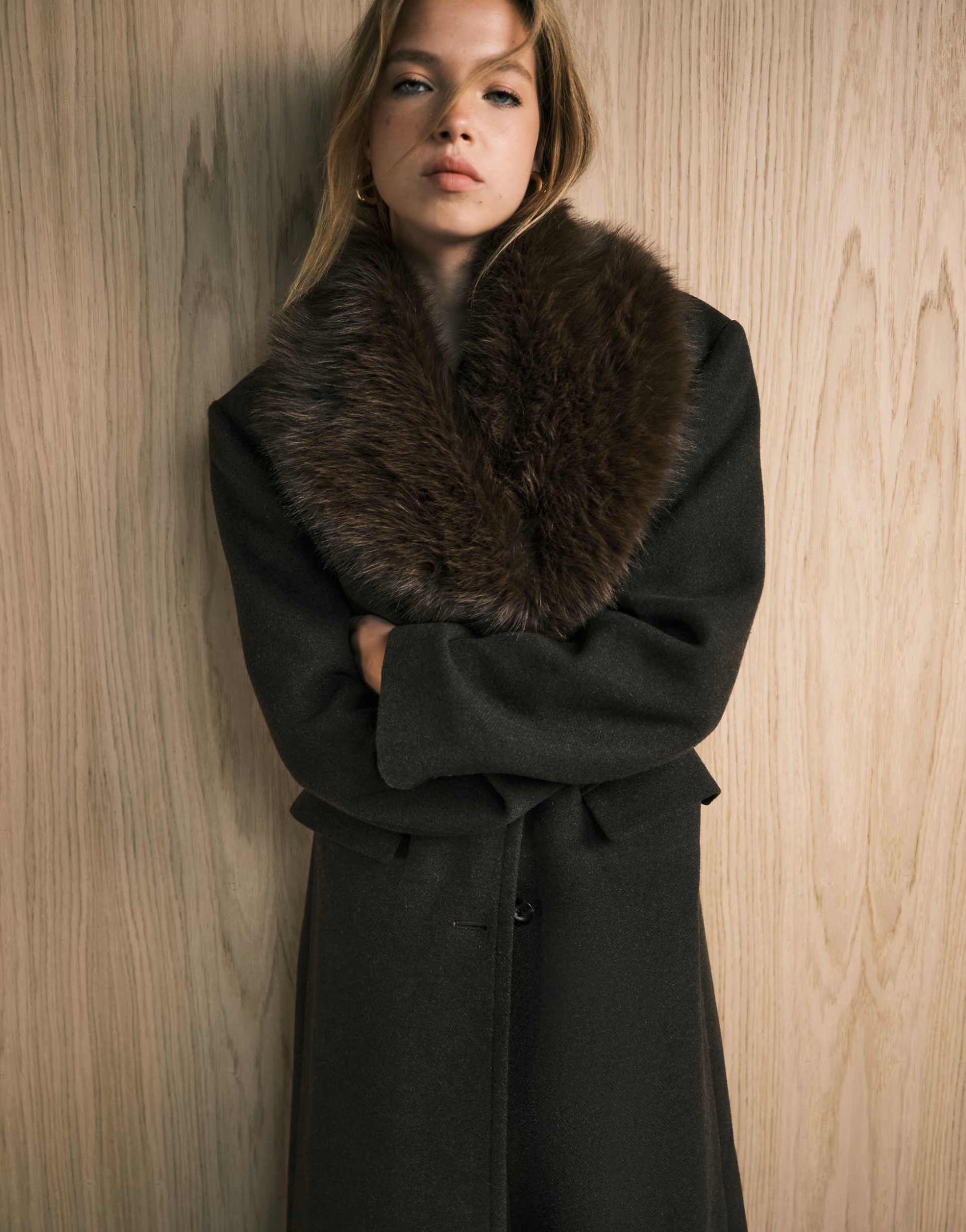 ASOS DESIGN wool blend dad coat with faux fur collar in chocolate | ASOS | ASOS (Global)