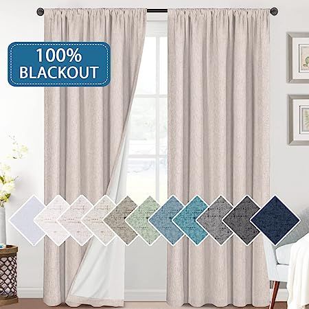 H.VERSAILTEX Linen Look 100% Blackout Curtains 95 Inches Long for Bedroom Full Light Blocking Rod... | Amazon (US)