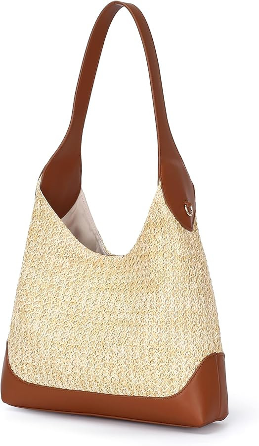 Herald Straw Woven Hobo Shoulder Bag for Women, Slouchy Medium Summer Beach Raffia Shoulder Handb... | Amazon (US)