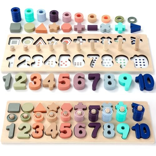 BEKILOLE Wooden Montessori Toys for Kids Toddler Number Puzzles Sorter Counting Shape Stacker Stacking Game Preschool Toys for Boy Girl Learning Education Math Blocks Boy & Girl Gifts and Beyond | Amazon (US)