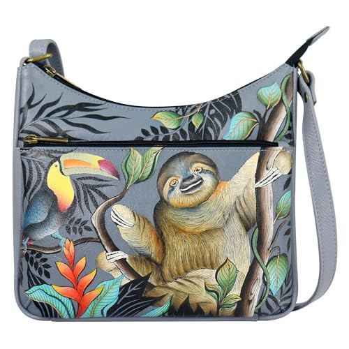 Anna by Anuschka Women's Original Genuine Leather Hand-Painted Medium Crossbody - Leather Handbag for Women - Rainforest Friends | Amazon (US)