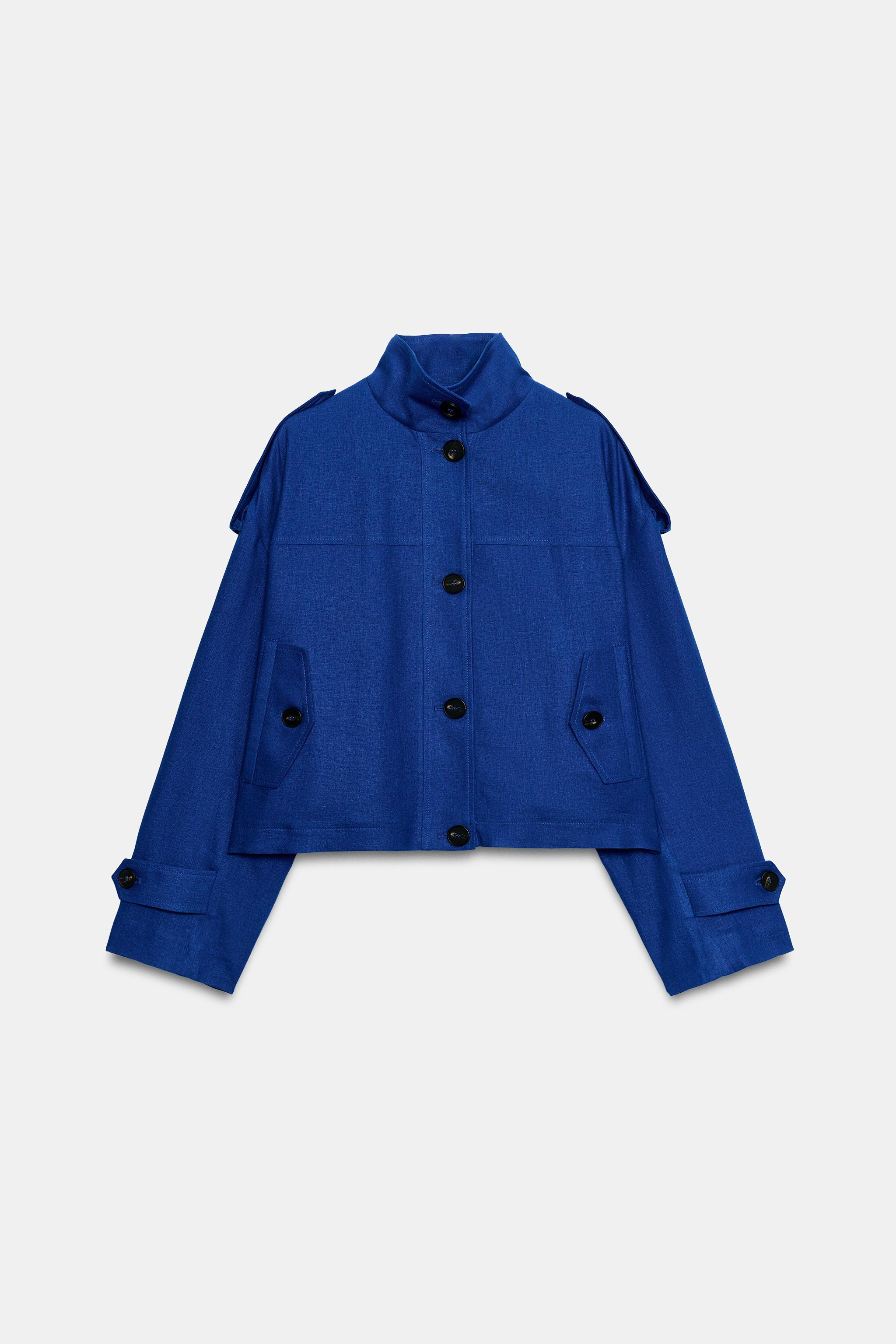 HIGH COLLAR LINEN JACKET | Zara US