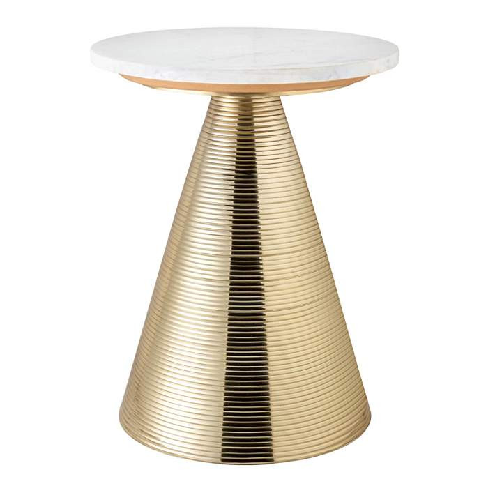 TOV Tempo 16" Wide White Marble and Gold Cone Modern Side Table - #64N25 | Lamps Plus | Lamps Plus