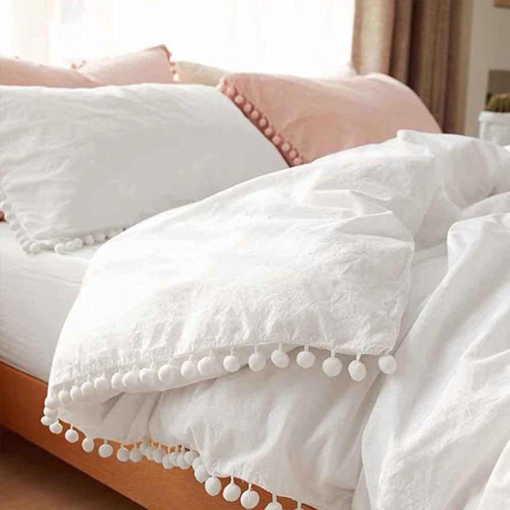 ETDIFFE White Comforter Set Twin/ Twin XL Size, 2 Piece Boho Pom Fringe Bed Set, All Season Farmh... | Amazon (US)