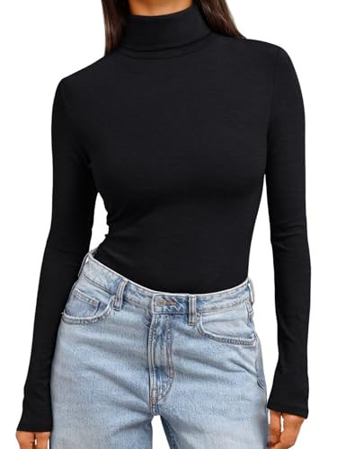 Trendy Queen Women's Turtleneck Long Sleeve Shirts Spring Fashion BasicThermal Underwear Tops Winter Clothes 2026 Black L | Amazon (US)