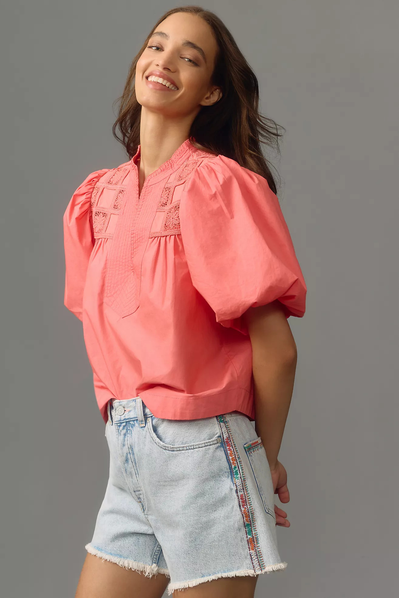 By Anthropologie Puff-Sleeve Crochet Blouse | Anthropologie (US)