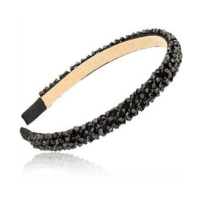 Ruihfas Fashion Sparkle 4 Rows Crystal Rhinestone Headbands Beaded Hair Hoop Band (Black) | Amazon (US)