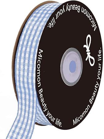 Micomon Light Blue Gingham Plaid Checked Ribbon 25 Yard Each Roll 100% Polyester (5/8", Light Blu... | Amazon (US)