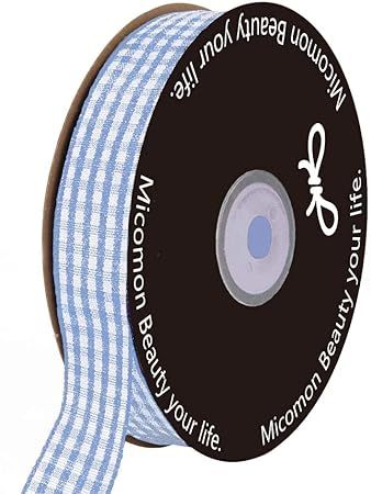 Micomon Light Blue Gingham Plaid Checked Ribbon 25 Yard Each Roll 100% Polyester (5/8", Light Blu... | Amazon (US)