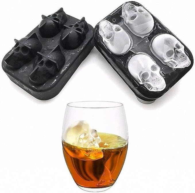 Skull Shaped Whisky Cocktail Ice Cubes Tray Silicone Mold Candy Ice Cream Mold Pudding Soap Ice M... | Amazon (US)