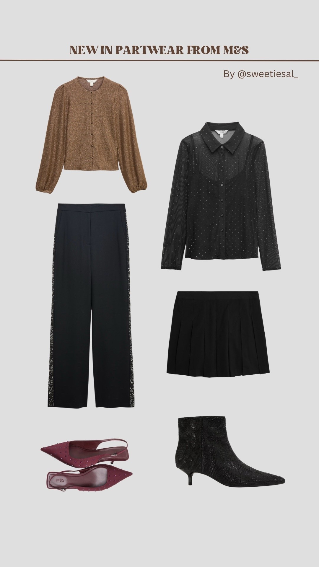 Marks & Spencer Partywear has well and truly arrived! Whether your festivities include a full out out Christmas Party, a merry get together at the Christmas Markets or the office drinks there is something for you! 

Sparkly top, trousers and heels? ✅
Sheer shirt, mini skirt and sparkly boots? ✅

I’ll be sharing more over the next few days 😍

• Christmas Party Outfit • Party Outfit • New Years Eve • Marks and Spencer • Office Party • Mid Size Fashion • Plus Size • Supermarket Sweep • Jeans and a nice top • Heels • 

#LTKstyletip #LTKshoes #LTKfestive