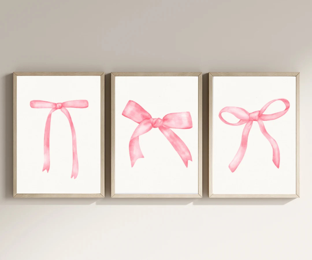 Pink Bow Coquette Room Decor Set of 3 Instant Download Prints Bow Watercolor Artwork PDF Print Do... | Etsy ROW