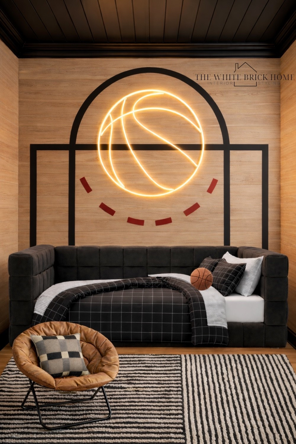 This teen boy bedroom blends warm wood tones, black accents, and statement lighting for a space thah feels elevated, but still fun. The basketball wall light adds personality, while the layered neutrals keep the design timeless. 

Boys room, boys bedroom, kids room, kids bedroom, teen boy, teen boy bedroom, boys room design, boys room furniture 

#LTKSeasonal #LTKmomlife #LTKHome