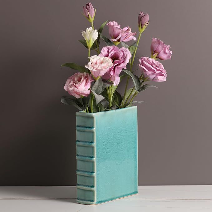 Ceramic Book-Shaped Decorative Vase,Rustic Farmhouse Vase,Boho Flower Vase for Home Decor,Unique ... | Amazon (US)