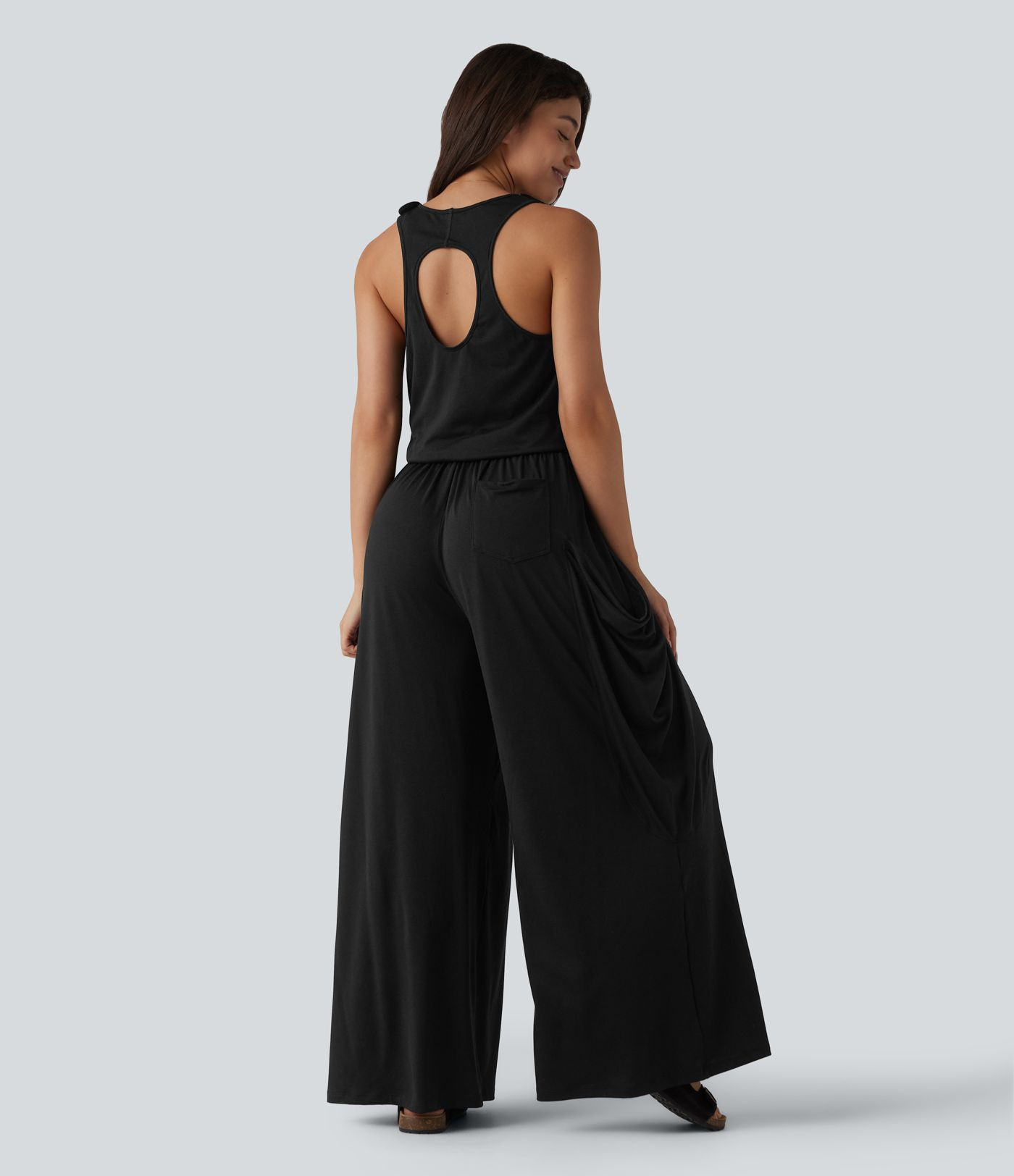 Women\u2019s Sleeveless Cut Out Wide Leg Casual Jumpsuit with Pockets-Easy Peezy Edition - Halara | HALARA