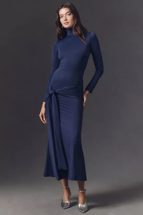 Alix Long-Sleeve Tie-Front Knit Maxi Dress | Anthropologie (US)
