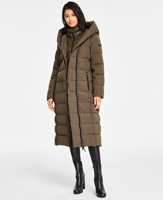 Women's Bibbed Shawl Collar Hooded Puffer Coat | Macy's
