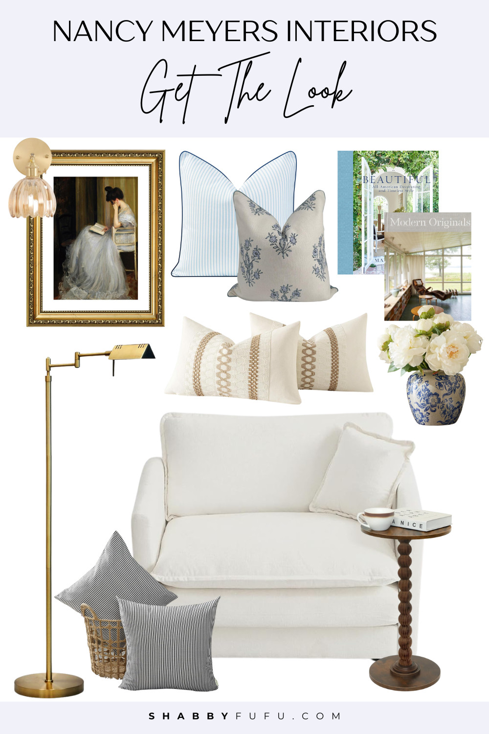 Bringing that cozy-elegant Nancy Meyers vibe home! White slipcovers, brass accents, and blue details create the perfect sophisticated-yet-comfortable space.  
#LTKDecor #AmazonHome #AmazonDecor #NancyMeyersStyle #WhiteAndBlue #likwetkit  #HomeDecor 

 

#LTKHome #LTKStyleTip #LTKFamily