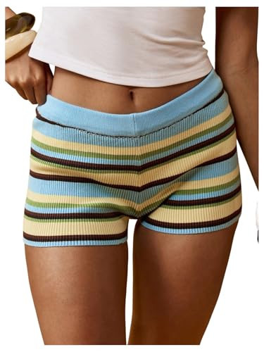 Amazon.com: OYOANGLE Women's Y2K Bottom Color Block Striped Ribbed Mini Shorts Elastic Waist Knit... | Amazon (US)