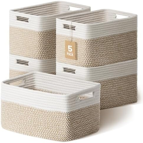 5 Pack Woven Storage Baskets for Shelves, Decorative Basket Organizer Storage Bins for Toys, Book... | Amazon (US)