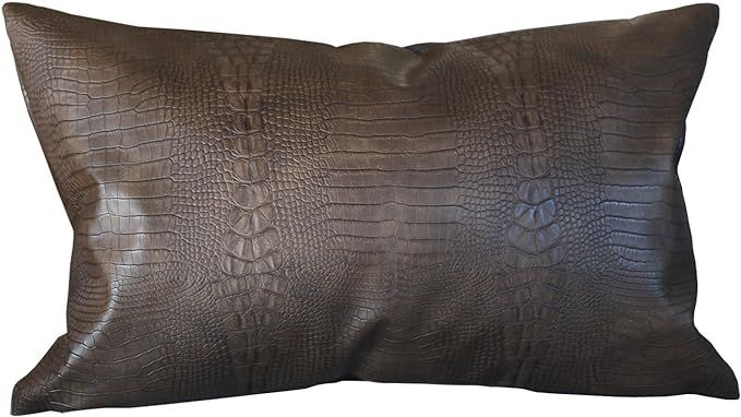 Kdays Brown Crocodile Skin Thick & Soft Faux Leather Lumbar Pillow Cover Decorative for Couch Thr... | Amazon (US)